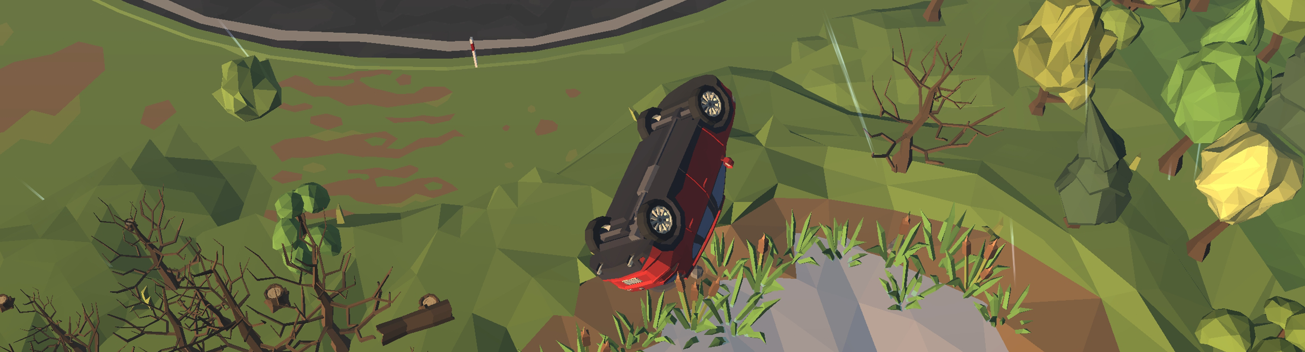 Dachujący samochód.