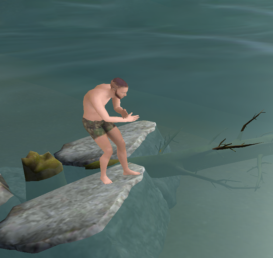 Mężczyzna skaczący na główkę w niedozwolonym miejscu nad jeziorem.