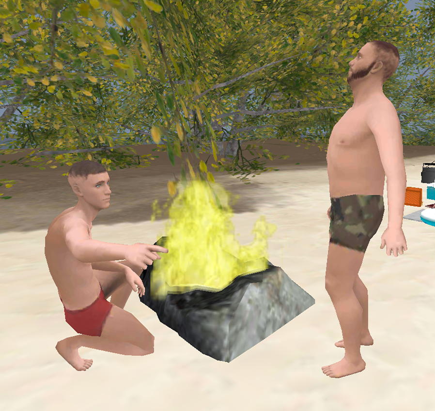 Dwóch mężczyzn palących ognisko nad jeziorem, w miejscu niedozwolonym.