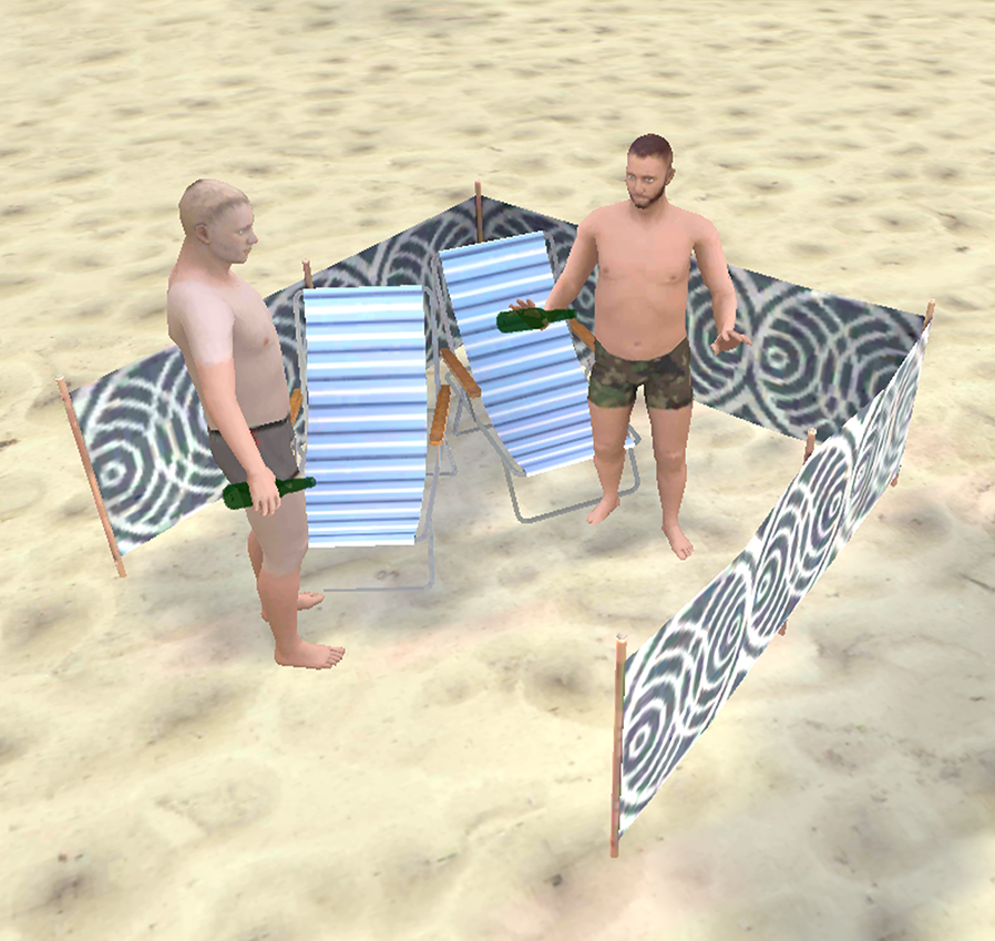 Dwóch mężczyzn spożywających alkohol na plaży, łamiących w ten sposób przepisy.