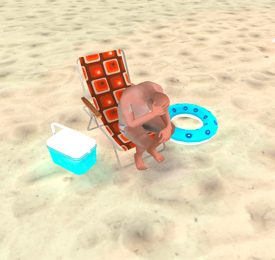 Mężczyzna trzymający się za głowę z bólu spowodowanego nadmierną ekspozycją na słońcu bez nakrycia głowy.