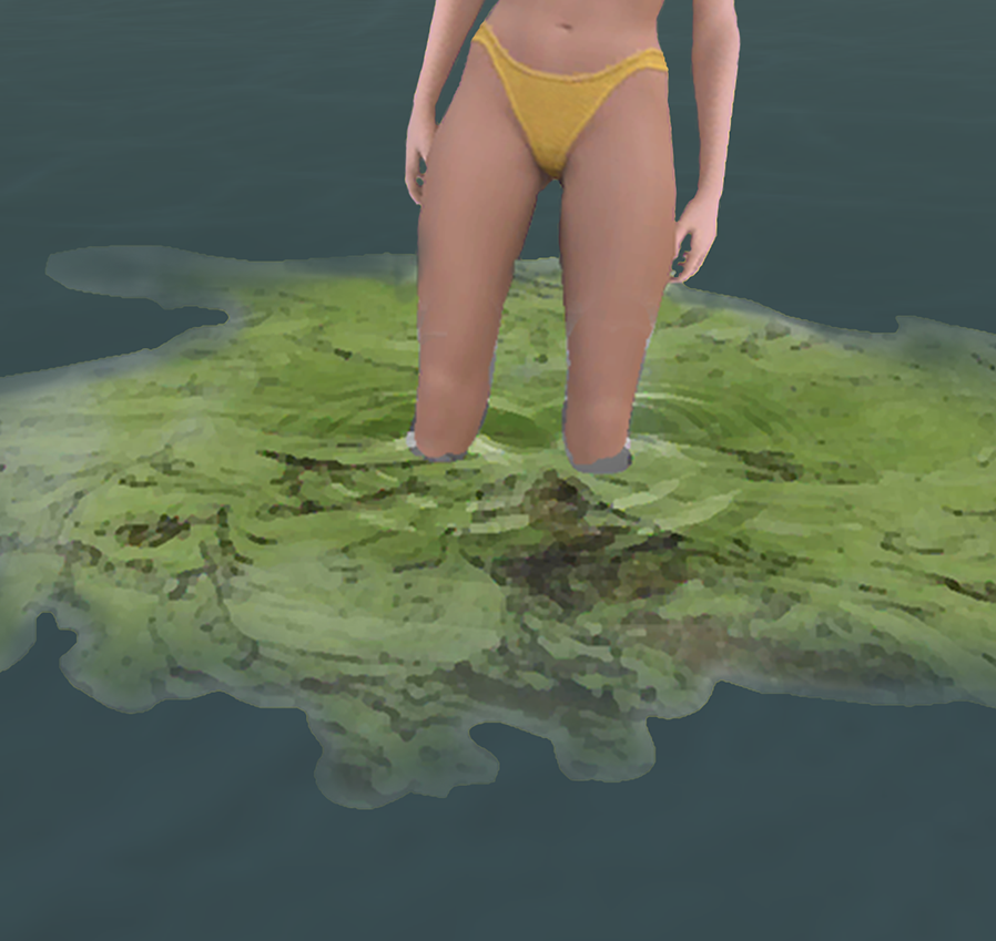 Pani stojąca w zanieczyszczonej, toksycznej wodzie pomimo zakazu wejścia do wody.