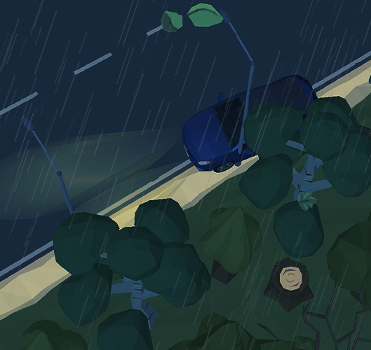 Samochód, który zjechał na pobocze z powodu złych warunków atmosferycznych.