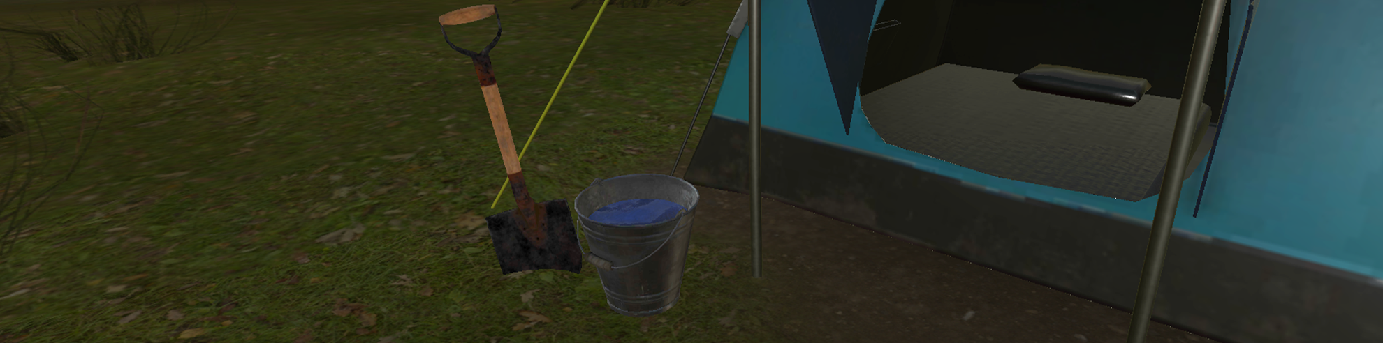 Przygotowane wiadro z wodą oraz łopata niezbędne do ugaszenia ogniska.