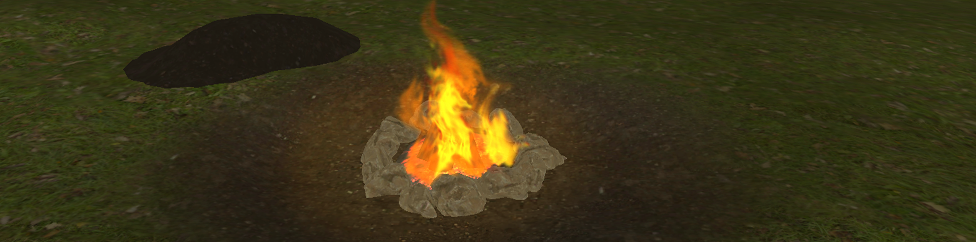 Płonące w lesie ognisko.