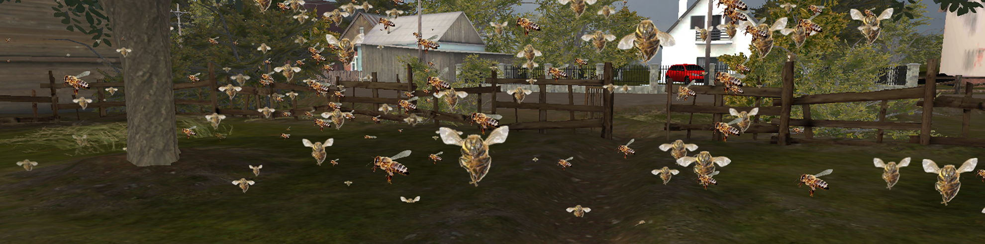 Atakujący r&oacute;j pszcz&oacute;ł.