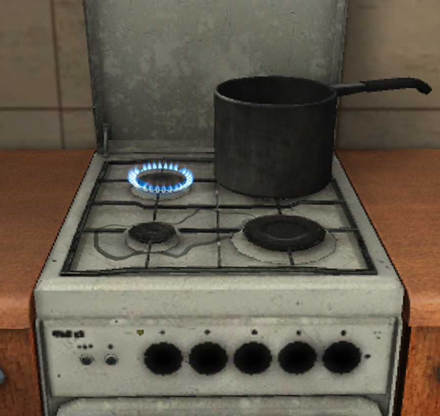 Garnek, pozostawiony na włączonej kuchence gazowej bez nadzoru.