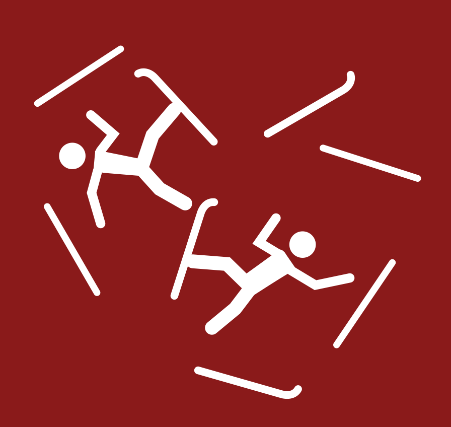 Obrazek symbolizujący zderzenie dw&oacute;ch narciarzy zjazdowych.