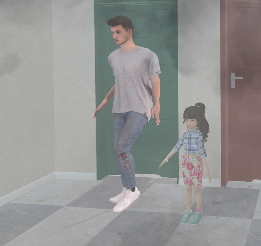 Brat z siostrą ewakuujący się z miejsca objętego pożarem.