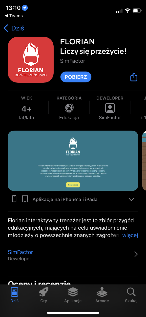 Widok aplikacji Florian w sklepie AppStore