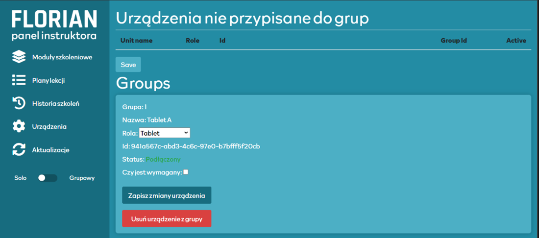 Tablet został przypisany do grupy.